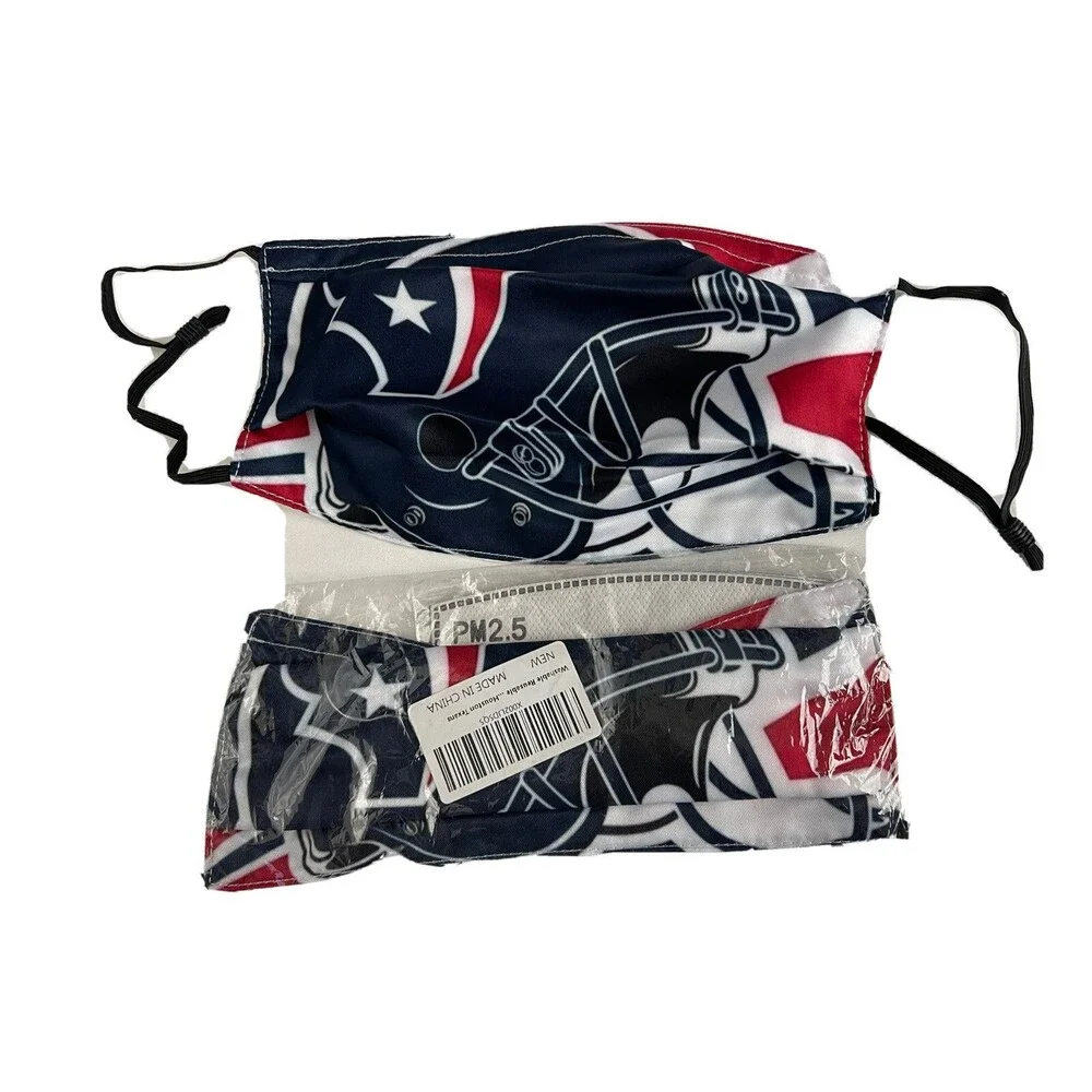 Houston Football Face Mask Reusable Washable Cloth + PM2.5 Filters Set of 2